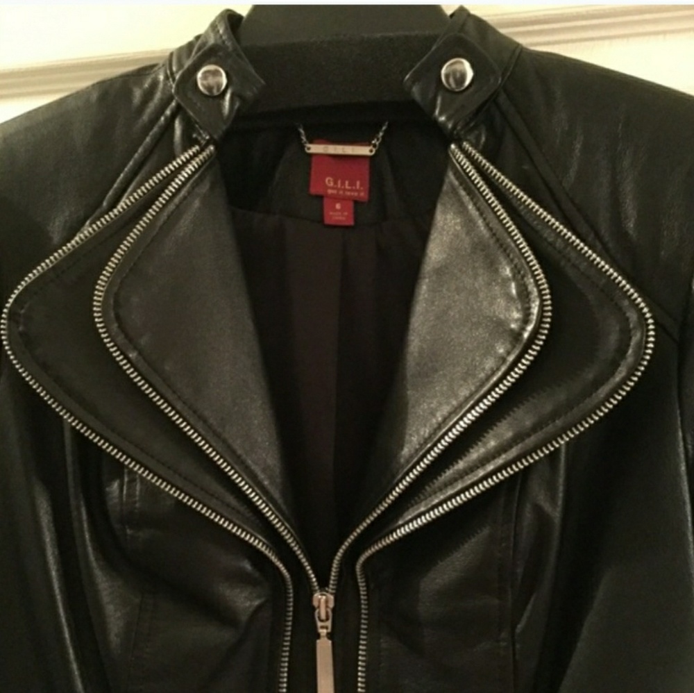 G.I.L.I ZIPPER SEAMS LEATHER JACKET SZ 12 NWT 💛🧡 - Picture 4 of 8